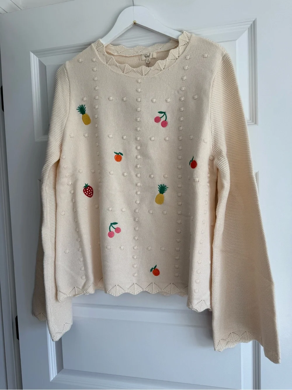Easel Embroidered Fruit Sweater Size M NWT
